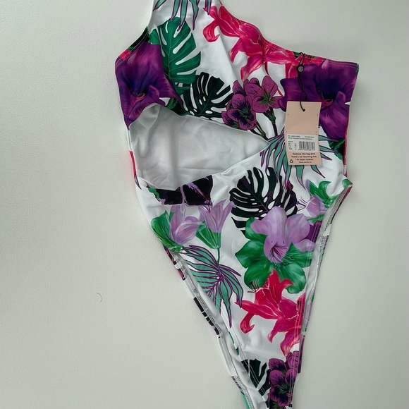 Floral Cut-Out Swimsuit-White main image 0